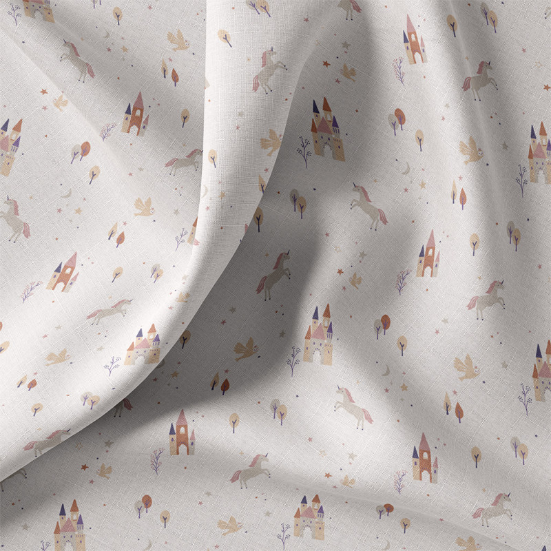 Printed Cotton CHATEAU Ecru / Pink